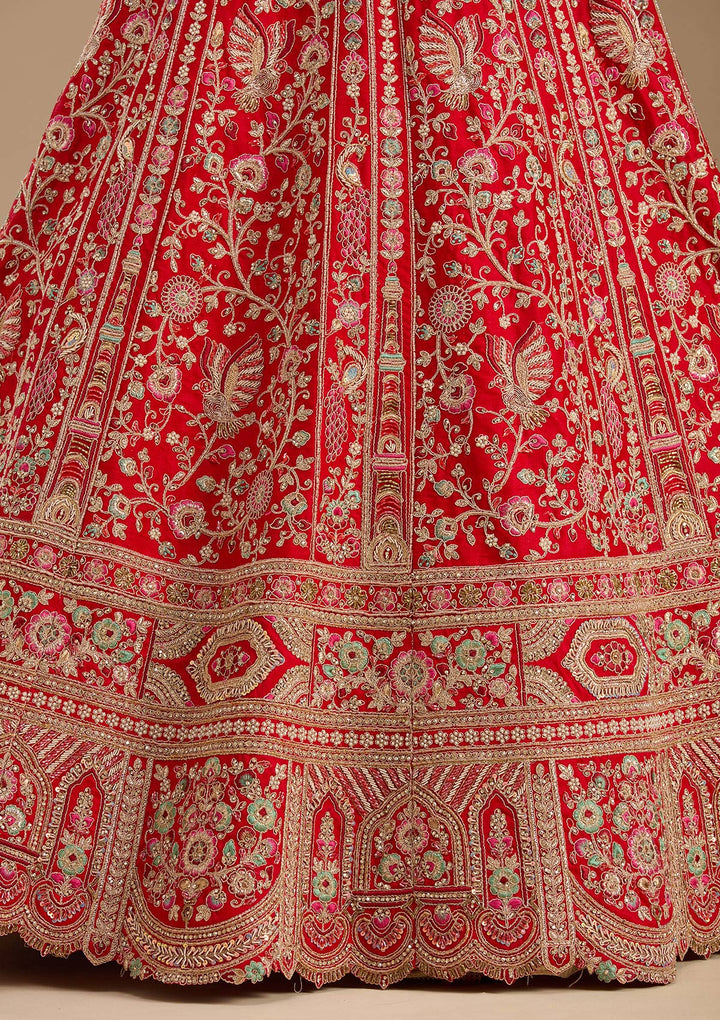 Red Cording Raw Silk Readymade Lehenga