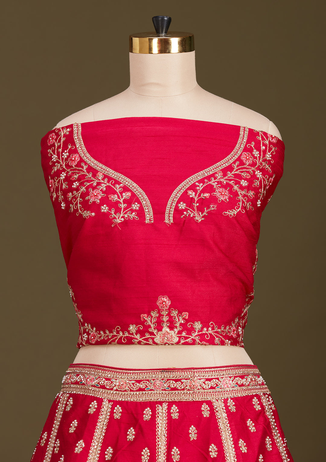 Rani Pink Cording Raw Silk Readymade Lehenga