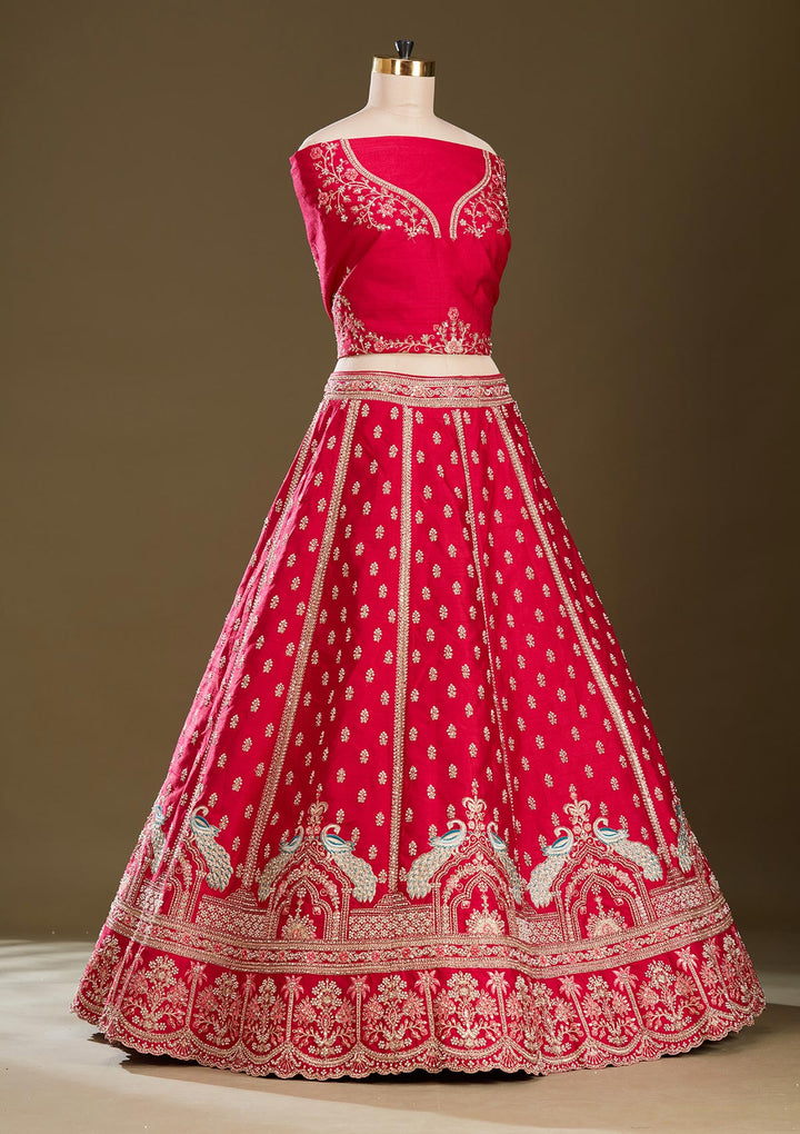 Rani Pink Cording Raw Silk Readymade Lehenga