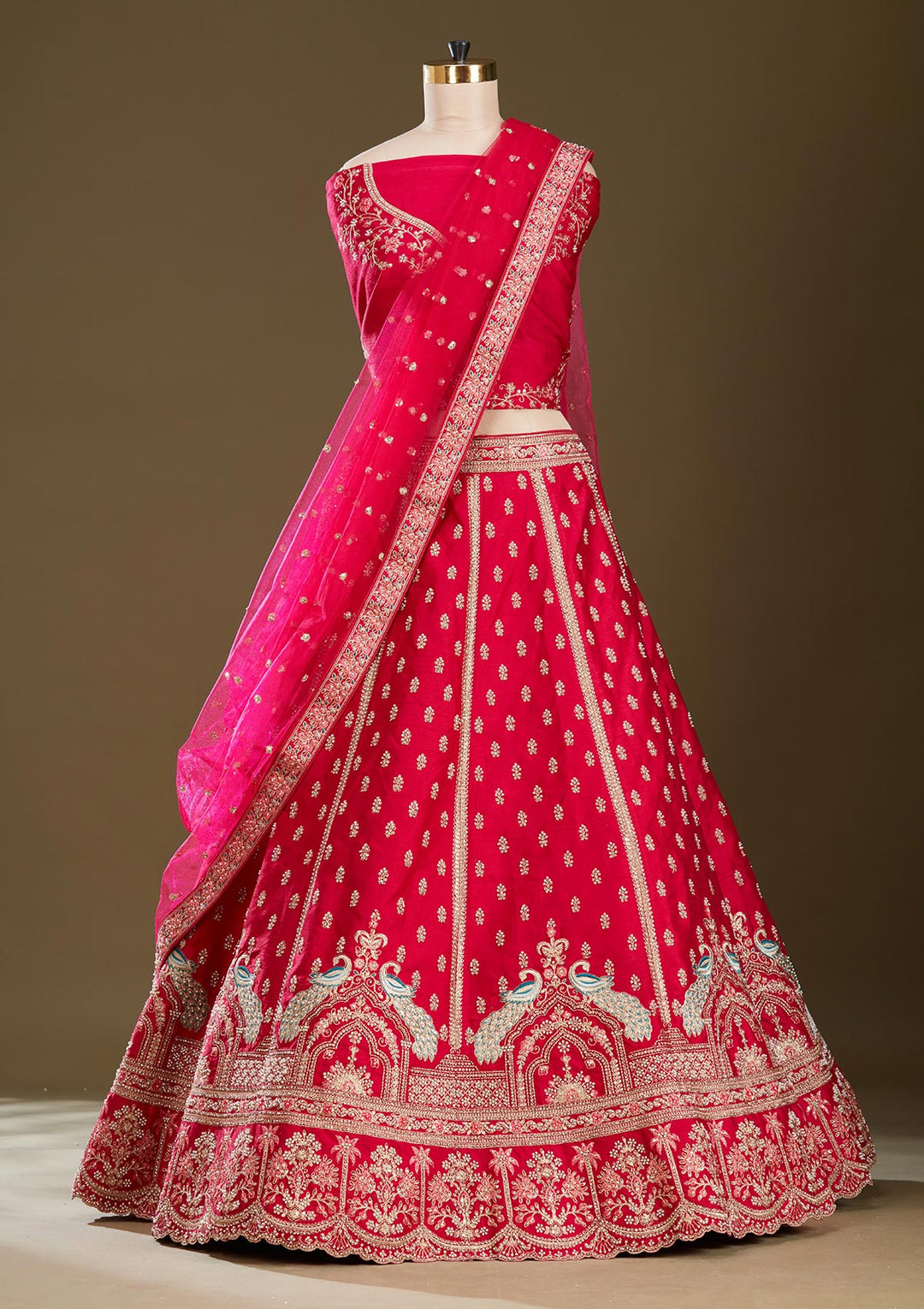 Rani Pink Cording Raw Silk Readymade Lehenga