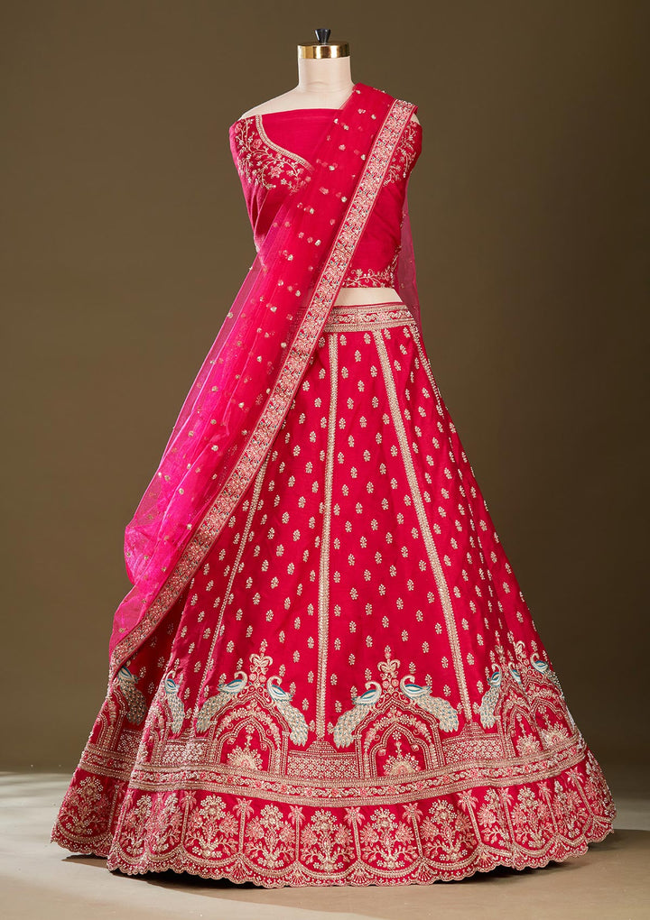 Rani Pink Cording Raw Silk Readymade Lehenga