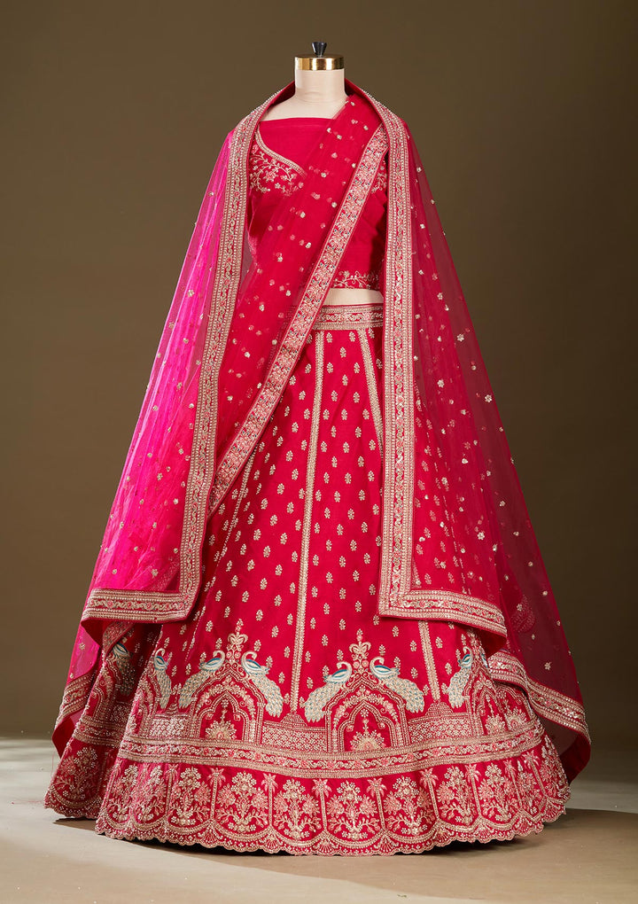 Rani Pink Cording Raw Silk Readymade Lehenga