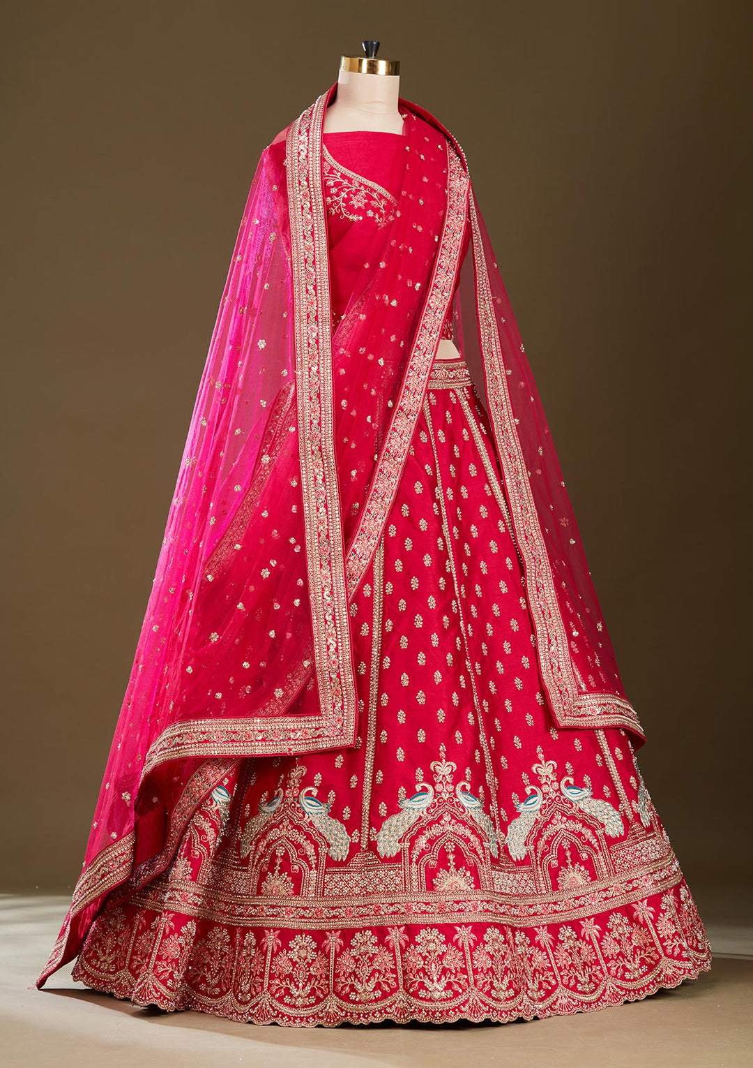 Rani Pink Cording Raw Silk Readymade Lehenga
