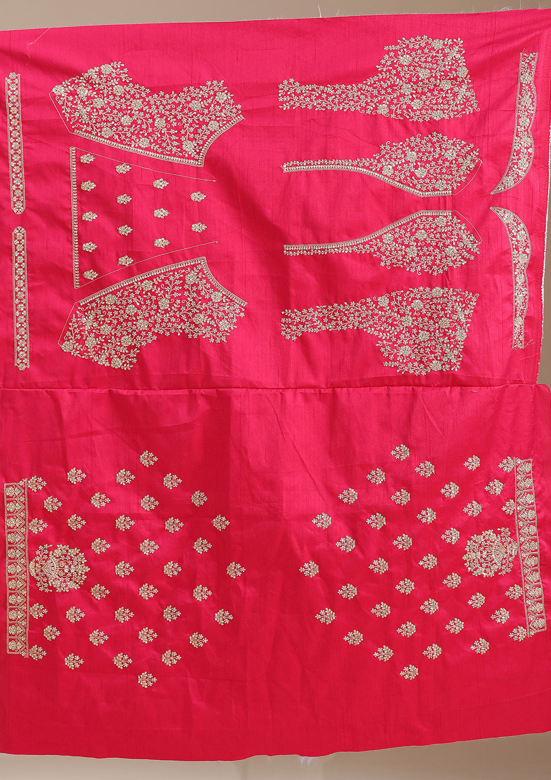 Rani Pink Cording Raw Silk Semi-Stitched Lehenga