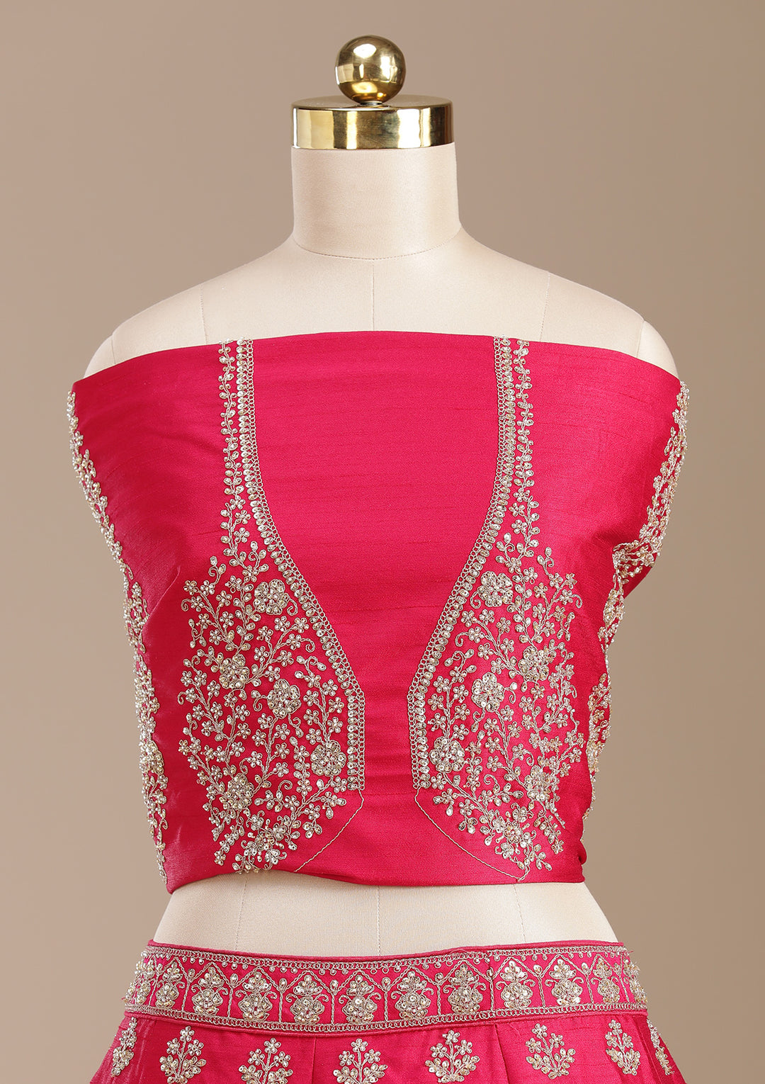 Rani Pink Cording Raw Silk Semi-Stitched Lehenga