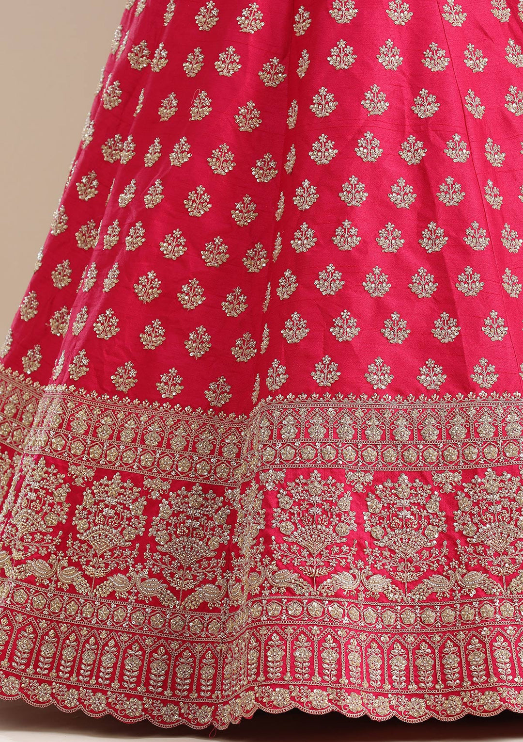 Rani Pink Cording Raw Silk Semi-Stitched Lehenga