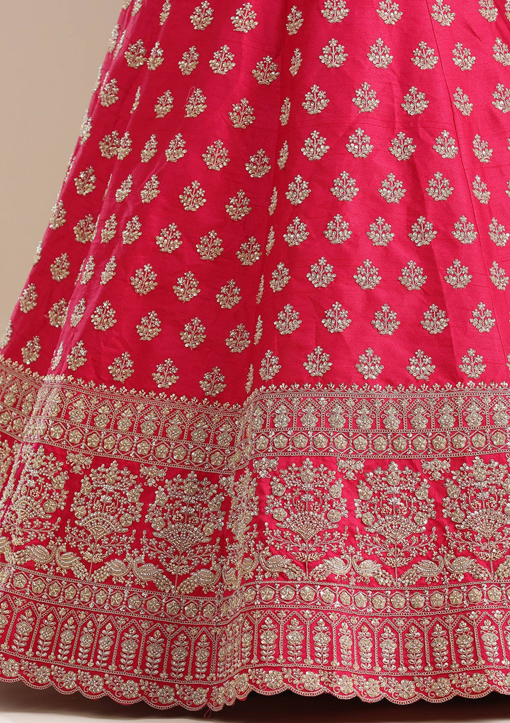 Rani Pink Cording Raw Silk Semi-Stitched Lehenga