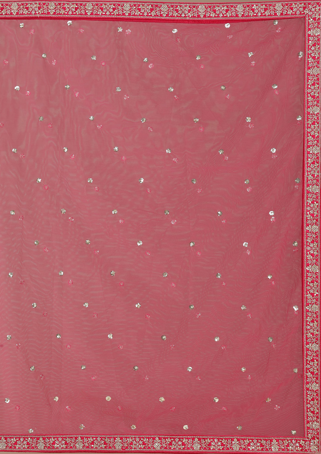 Rani Pink Cording Raw Silk Semi-Stitched Lehenga