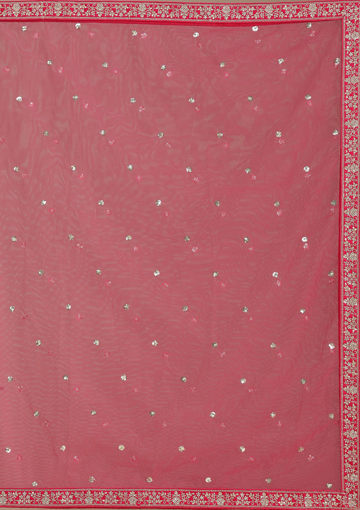 Rani Pink Cording Raw Silk Semi-Stitched Lehenga