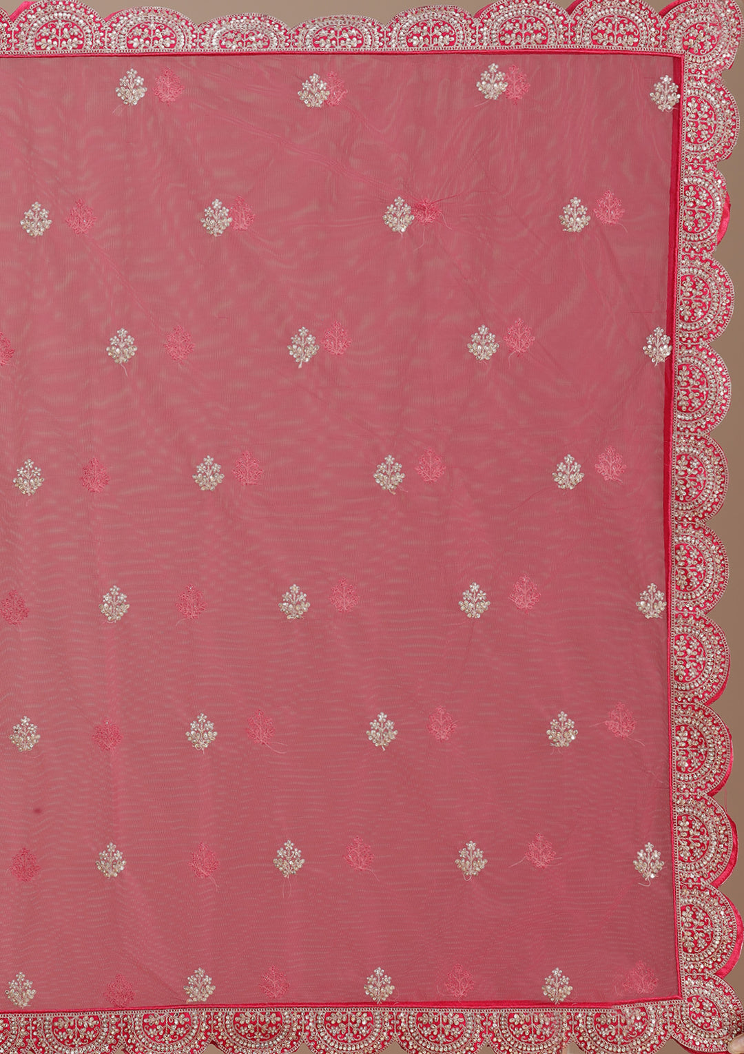 Rani Pink Cording Raw Silk Semi-Stitched Lehenga