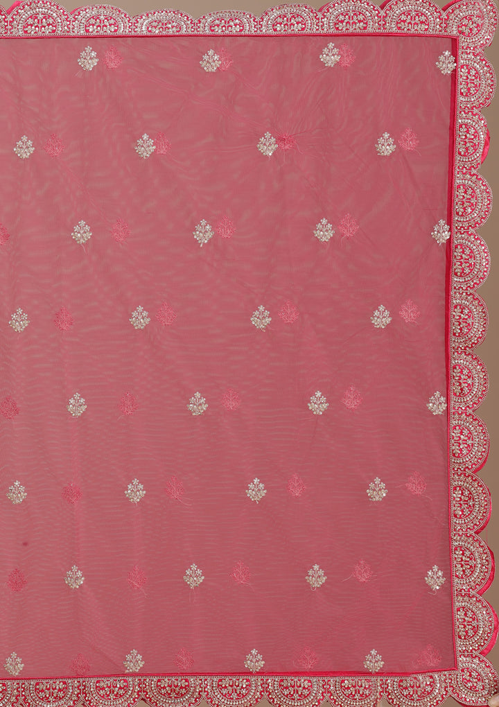 Rani Pink Cording Raw Silk Semi-Stitched Lehenga