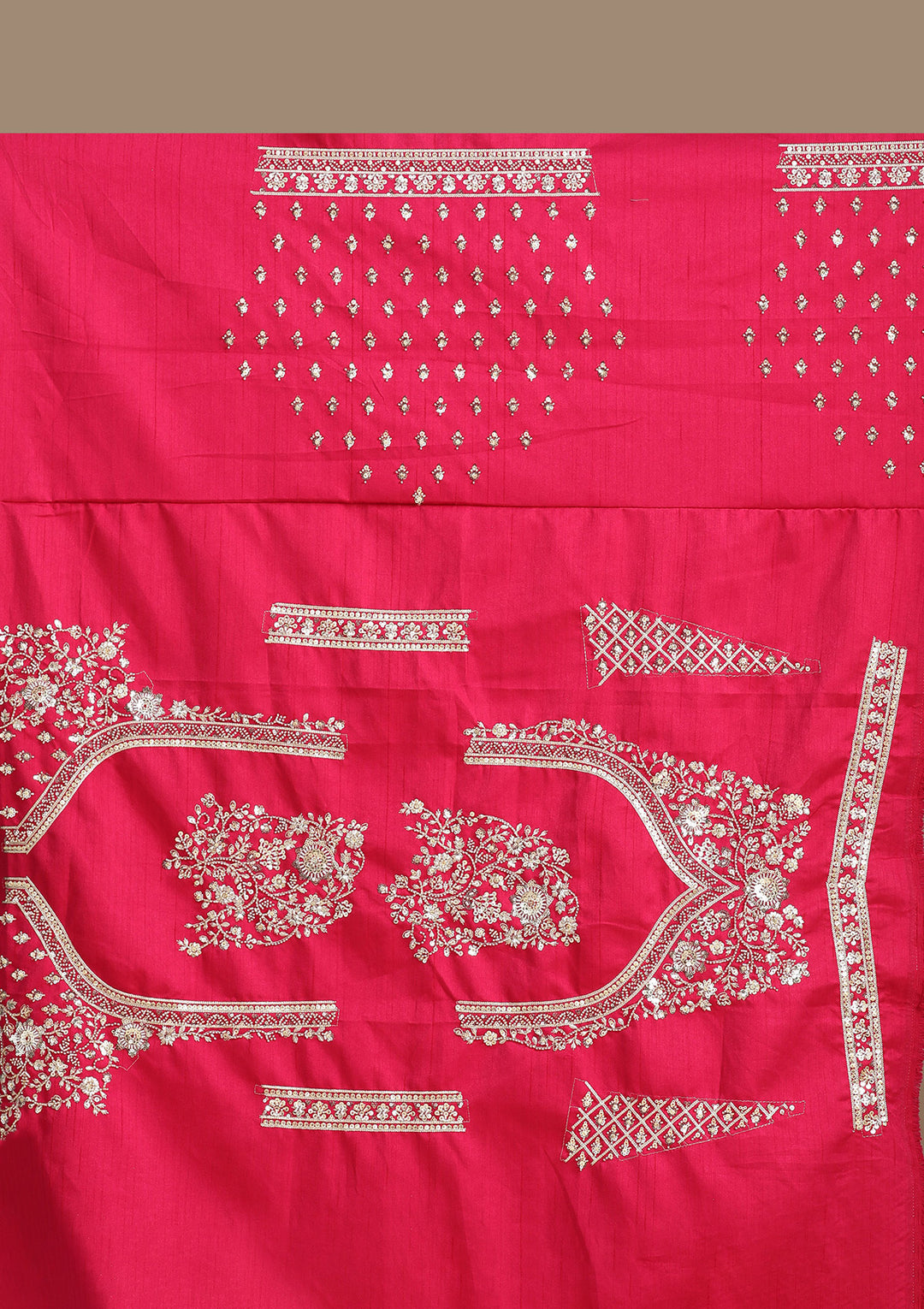 Rani Pink Cording Raw Silk Semi-Stitched Lehenga