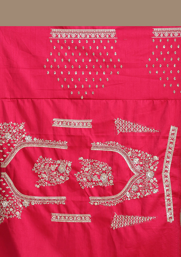 Rani Pink Cording Raw Silk Semi-Stitched Lehenga