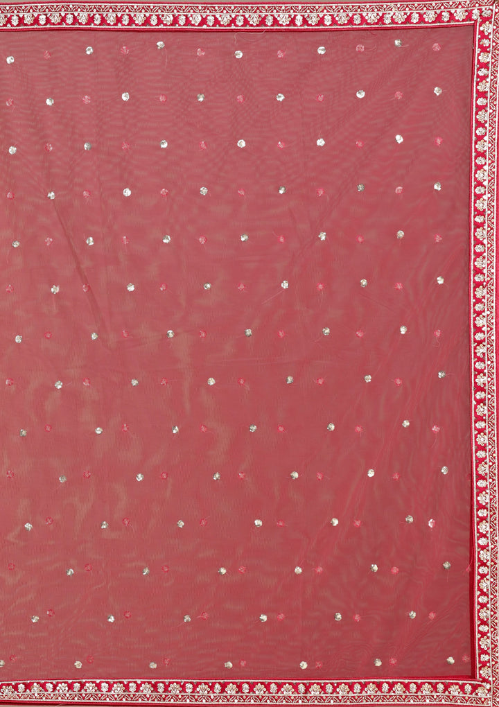 Red Cording Raw Silk Semi-Stitched Lehenga