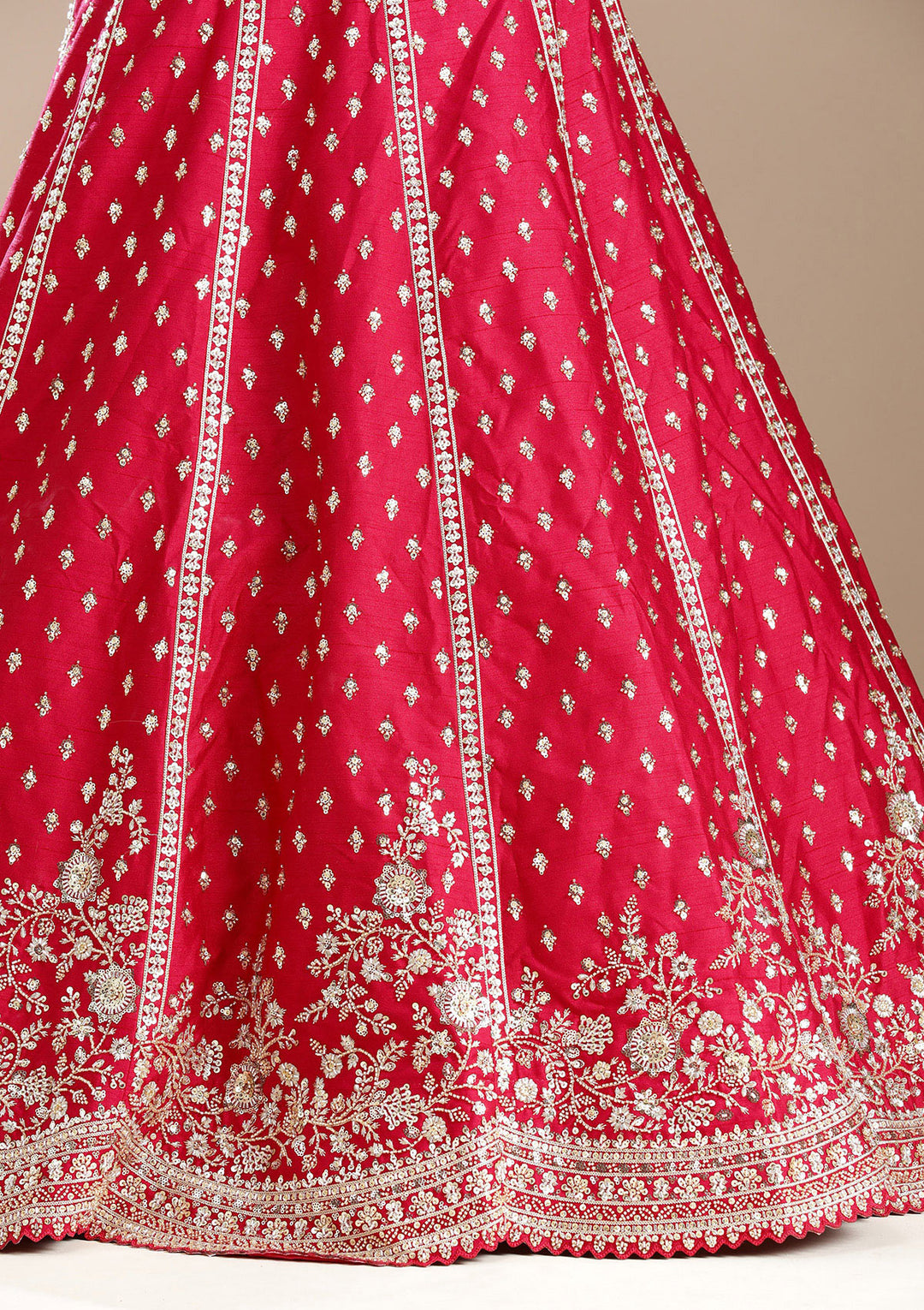 Red Cording Raw Silk Semi-Stitched Lehenga