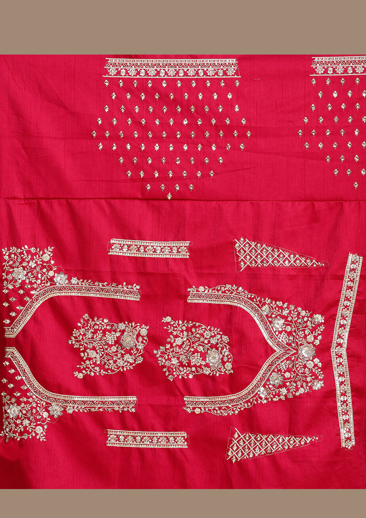 Red Cording Raw Silk Semi-Stitched Lehenga