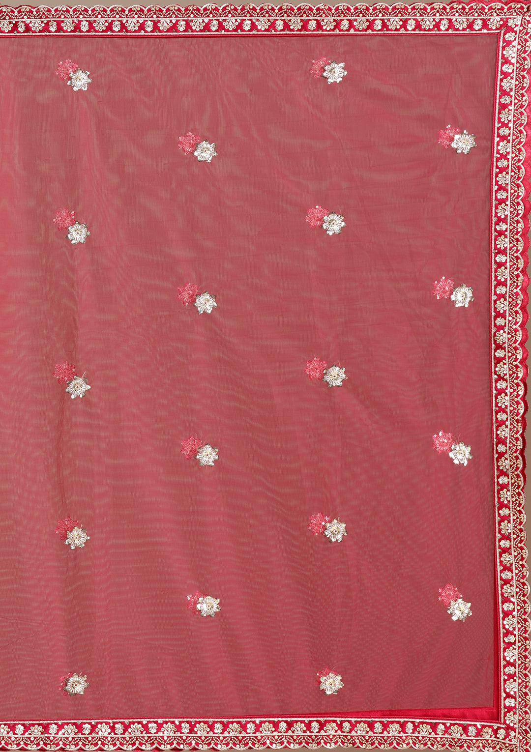 Red Cording Raw Silk Semi-Stitched Lehenga
