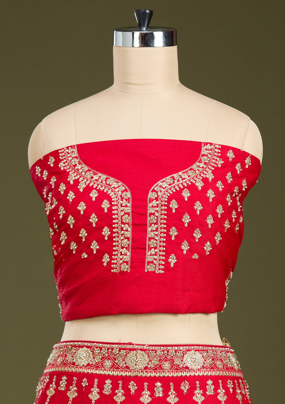 Red Cutdana Raw Silk Readymade Lehenga