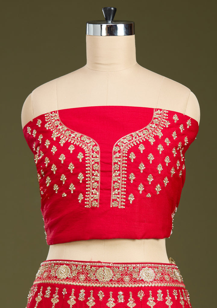 Red Cutdana Raw Silk Readymade Lehenga