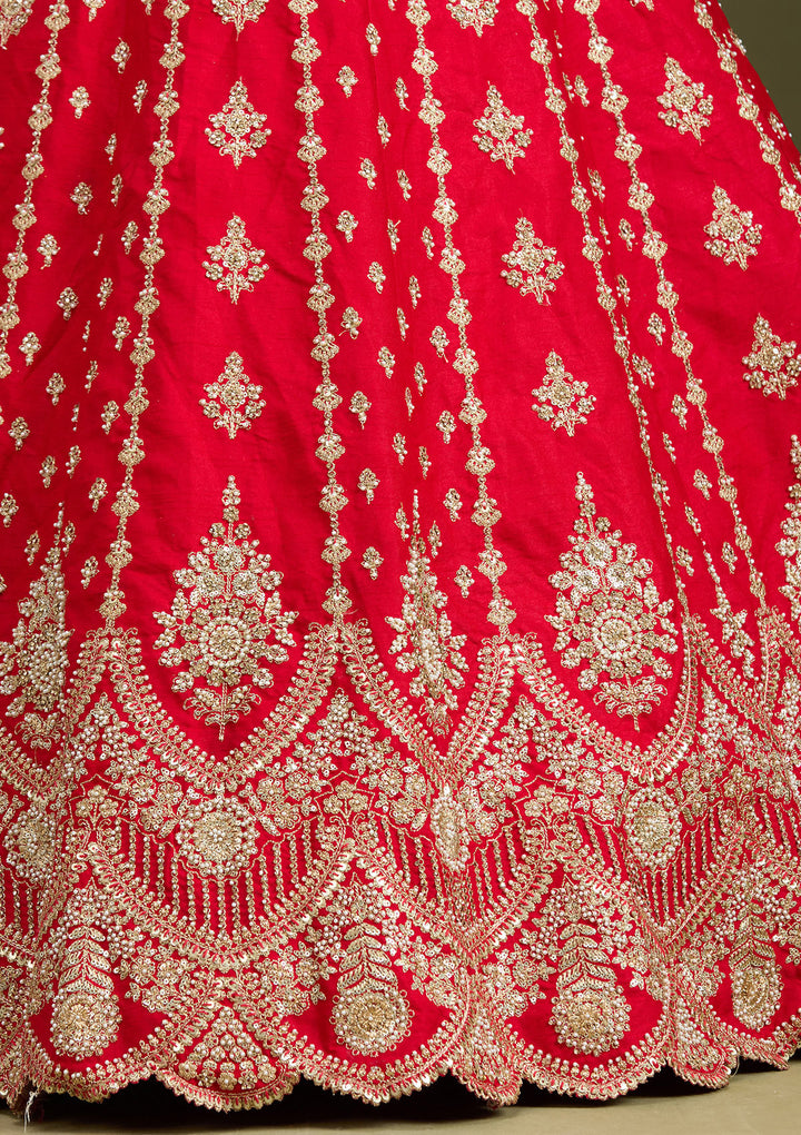 Red Cutdana Raw Silk Readymade Lehenga