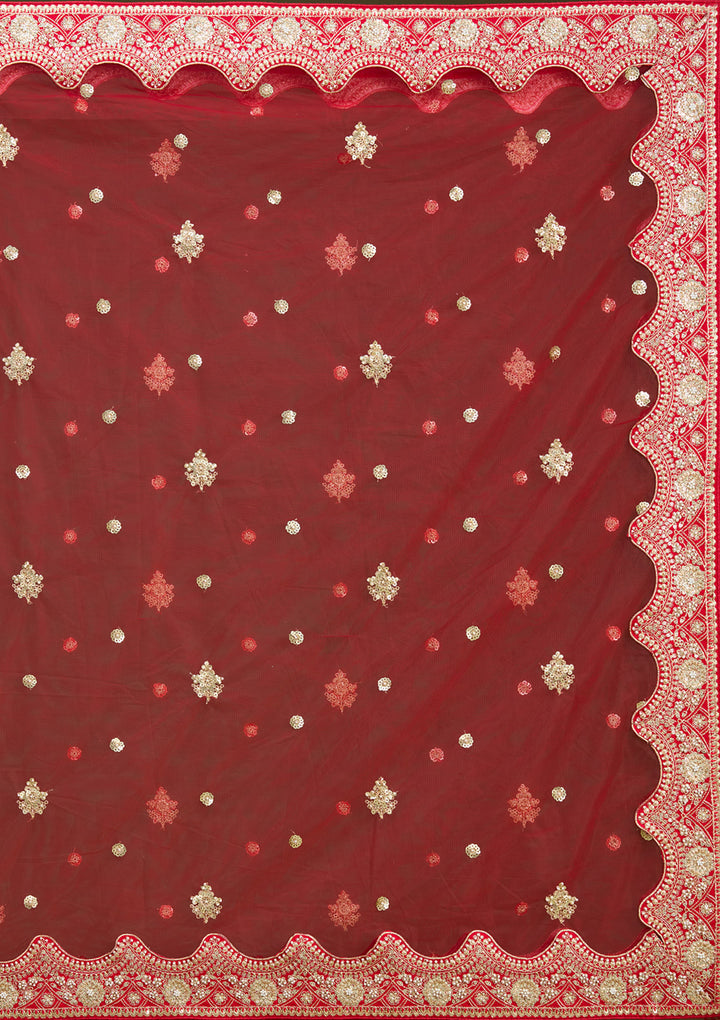 Red Cutdana Raw Silk Readymade Lehenga