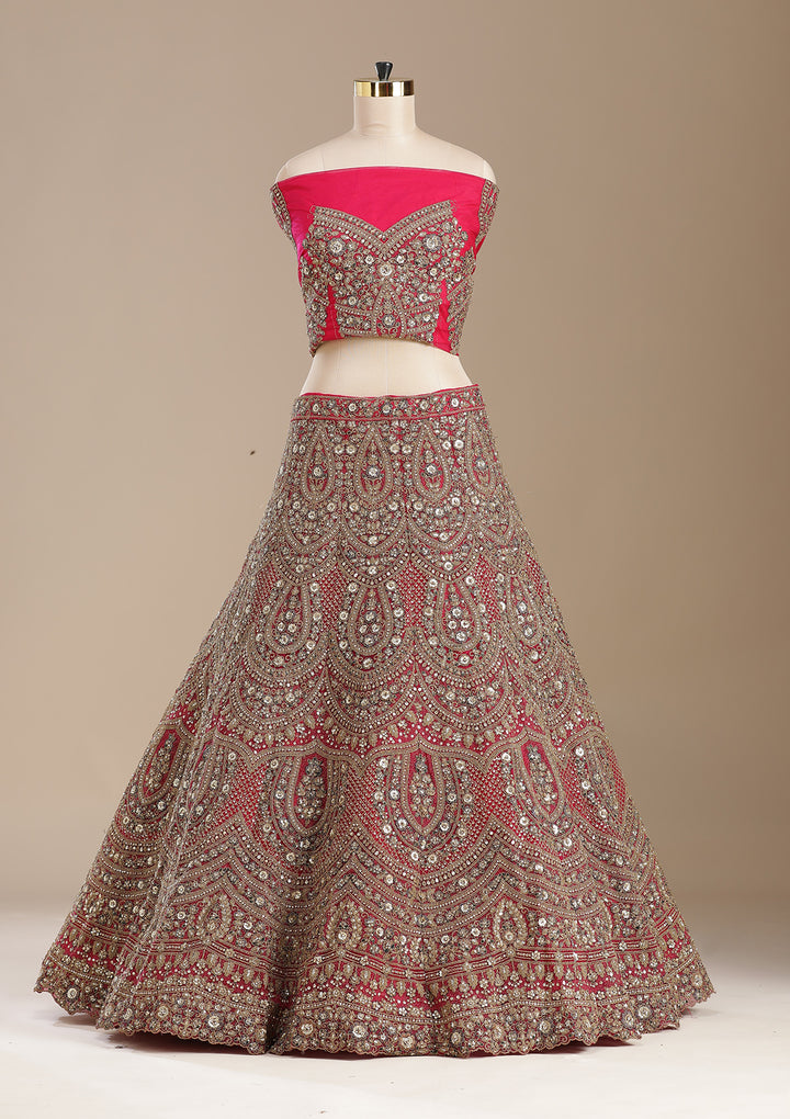 Rani Pink Sequins Net Semi-Stitched Lehenga