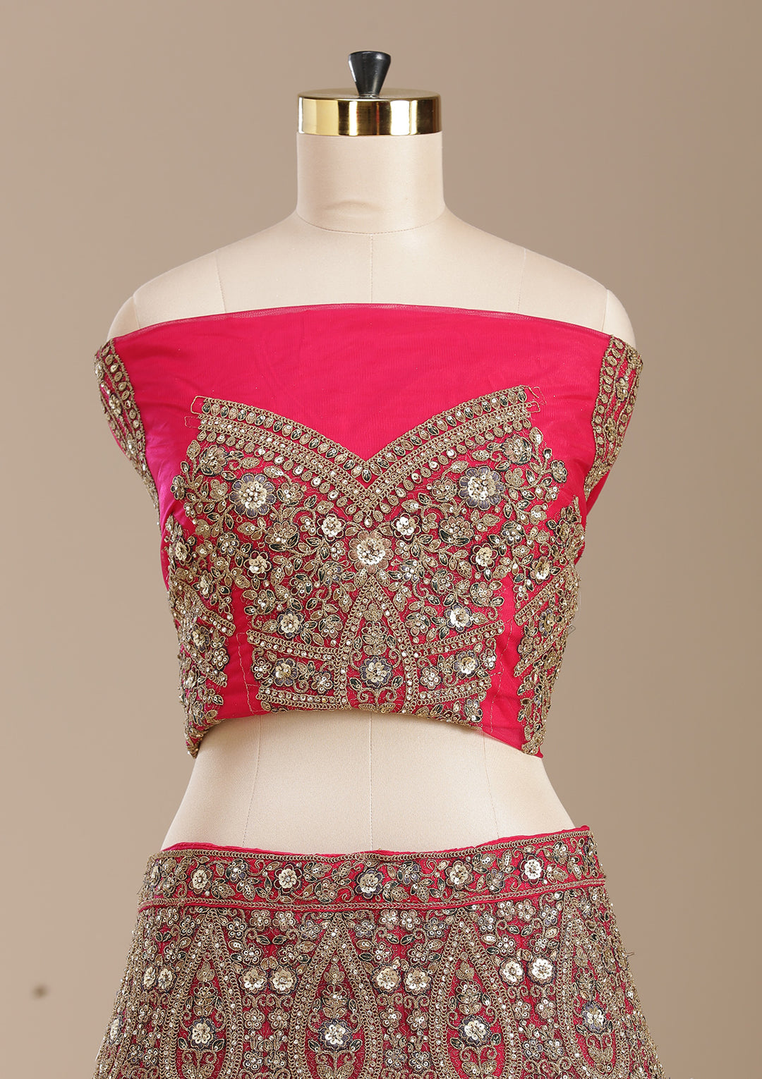 Rani Pink Sequins Net Semi-Stitched Lehenga