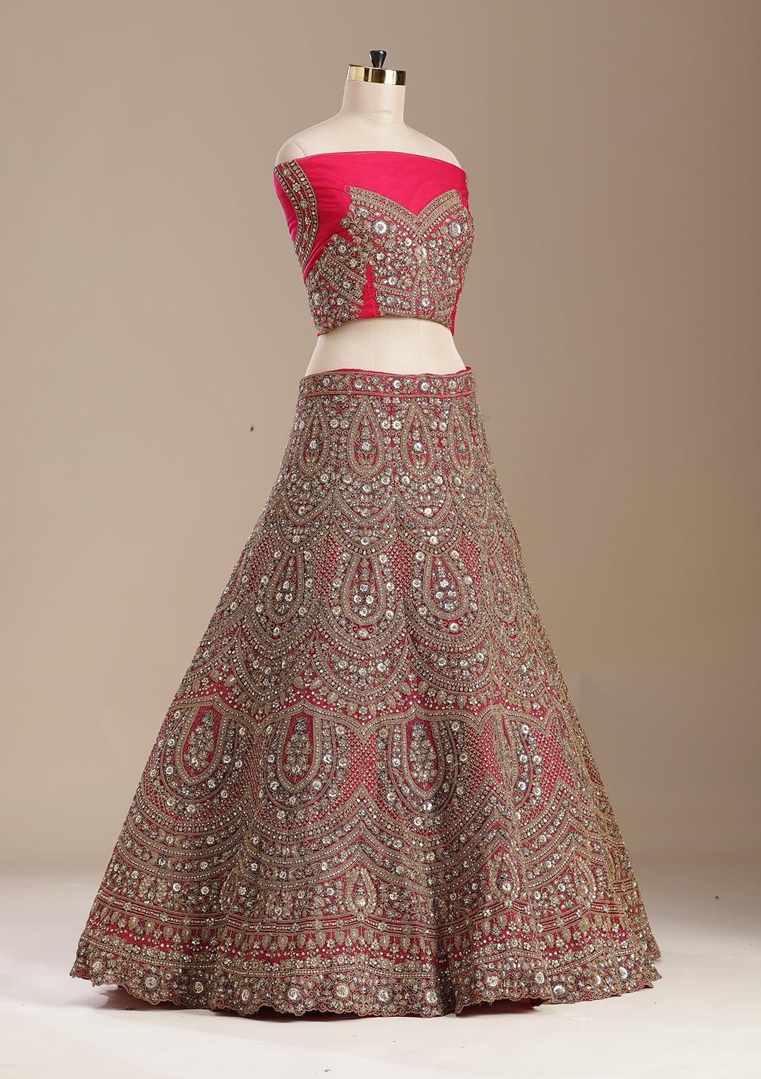 Rani Pink Sequins Net Semi-Stitched Lehenga