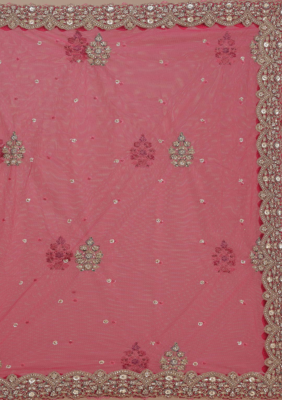 Rani Pink Sequins Net Semi-Stitched Lehenga