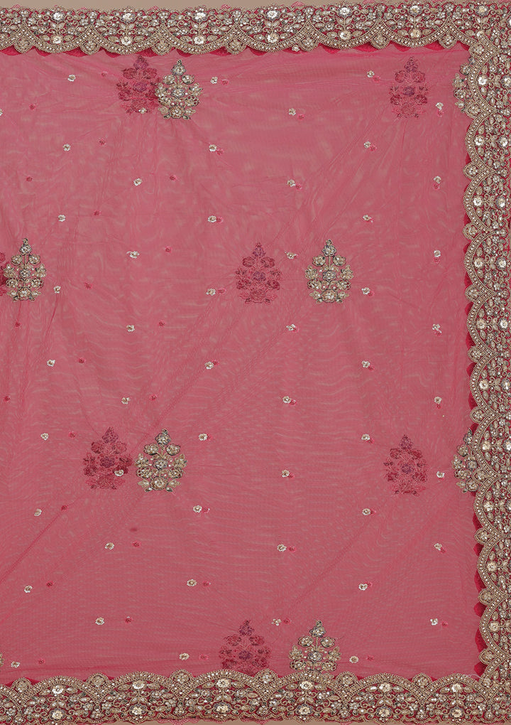 Rani Pink Sequins Net Semi-Stitched Lehenga