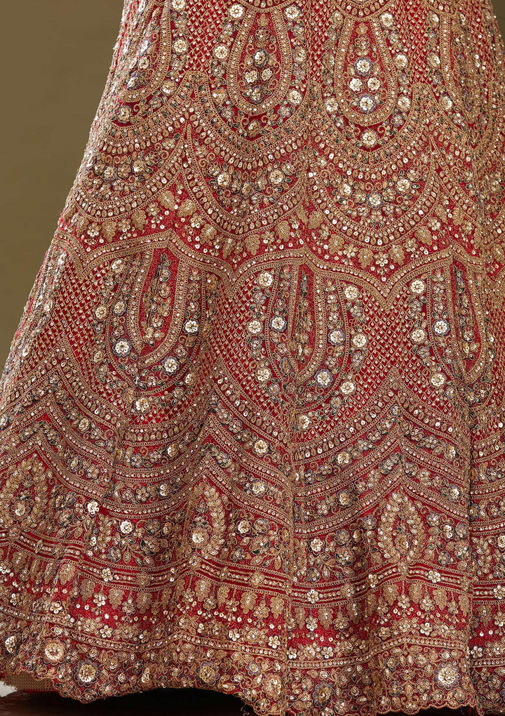 Red Sequins Net Readymade Lehenga