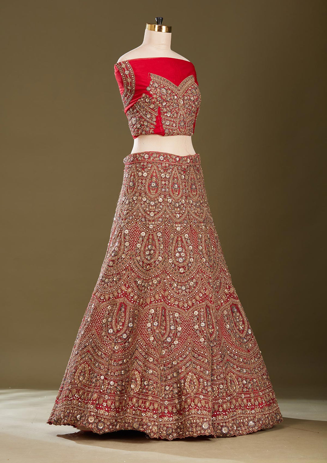 Red Sequins Net Readymade Lehenga