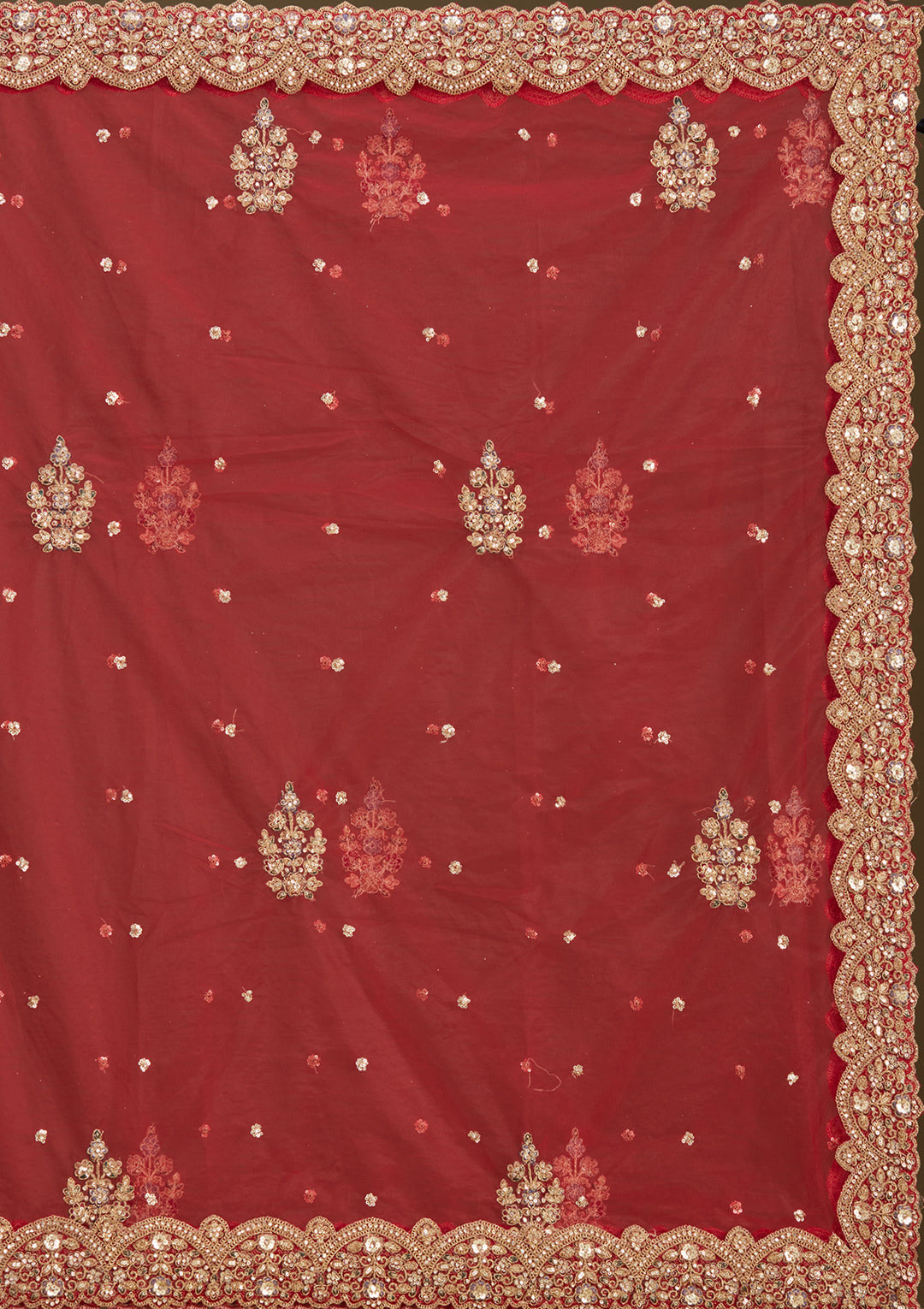 Red Sequins Net Readymade Lehenga