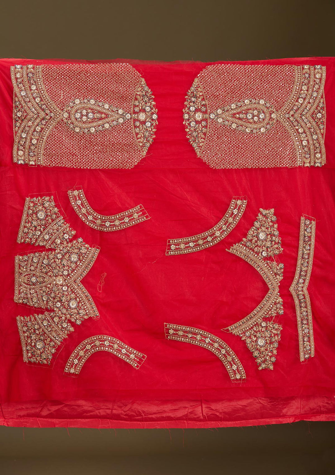 Red Sequins Net Readymade Lehenga
