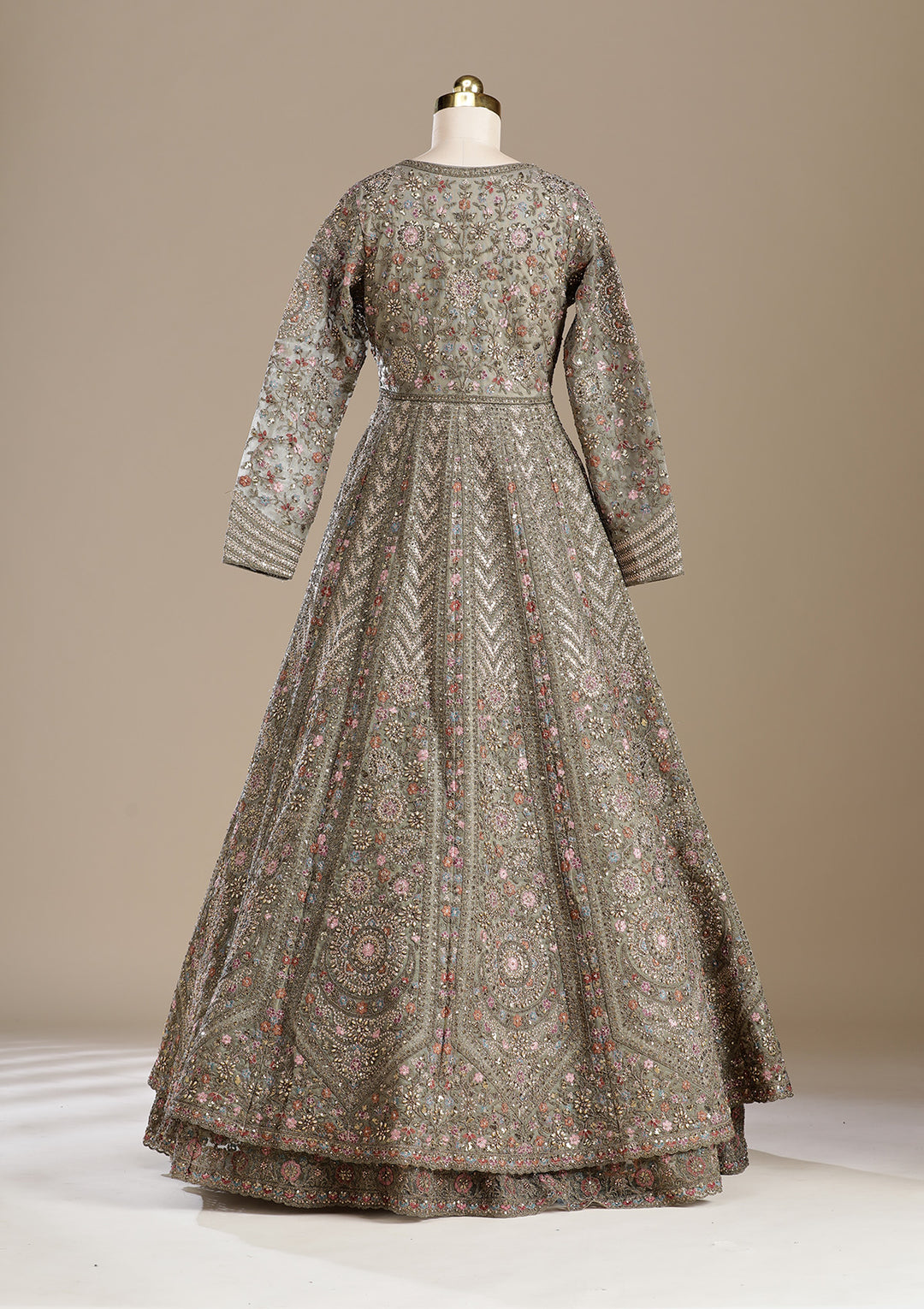 Mehendi Zariwork (Antique) Net Readymade Lehenga