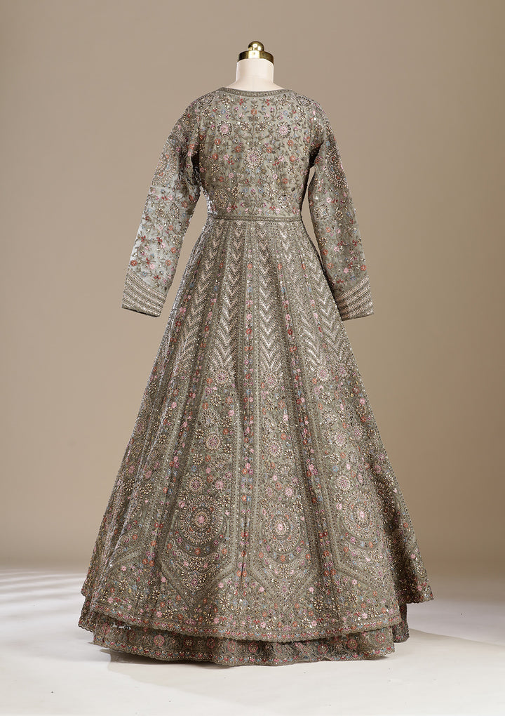 Mehendi Zariwork (Antique) Net Readymade Lehenga