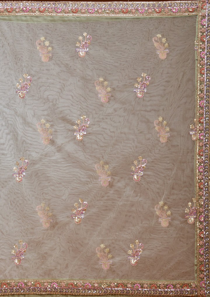 Pista Green Sequins Net Readymade Lehenga