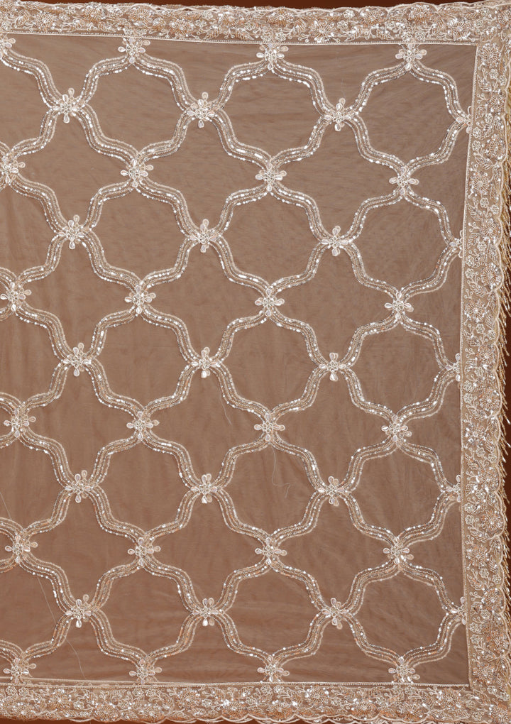 Beige Cutdana Net Readymade Lehenga