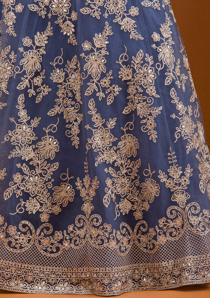 Grey Zariwork Net Readymade Lehenga