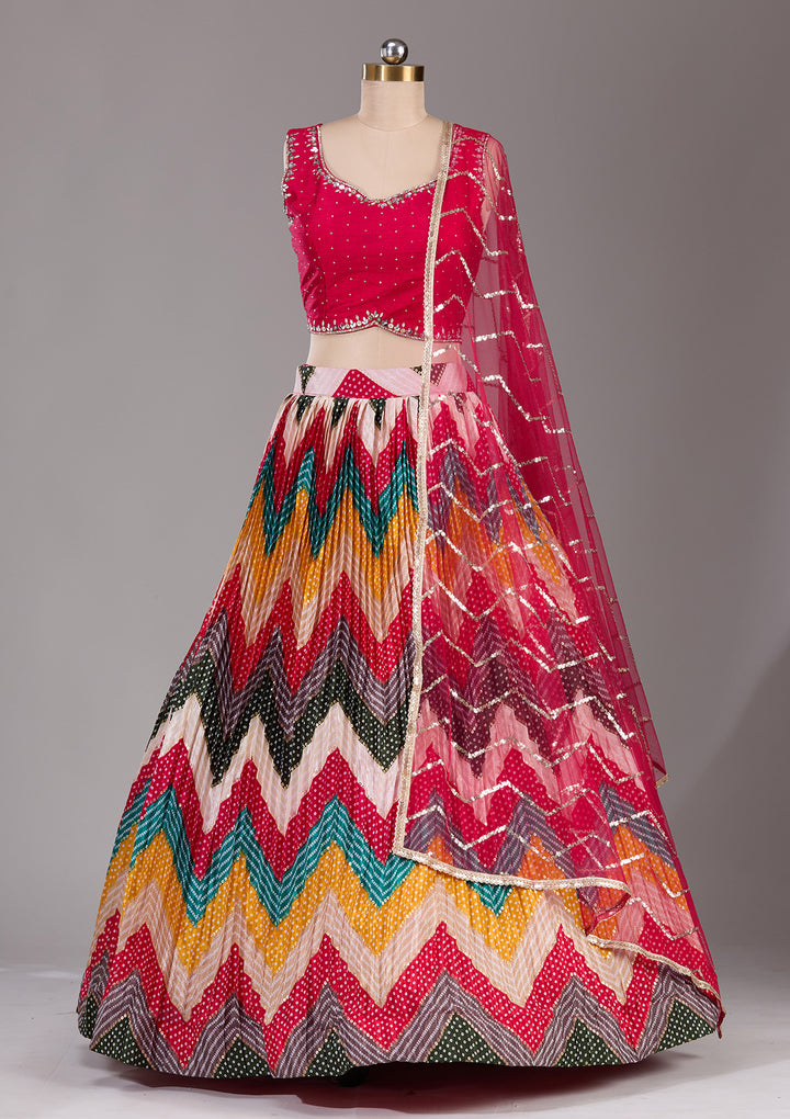 Rani Pink Stonework Georgette Readymade Lehenga