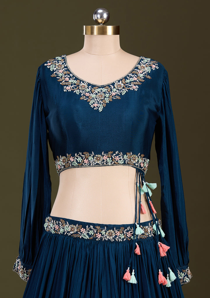 Peacock Blue Cutdana Georgette Readymade Lehenga
