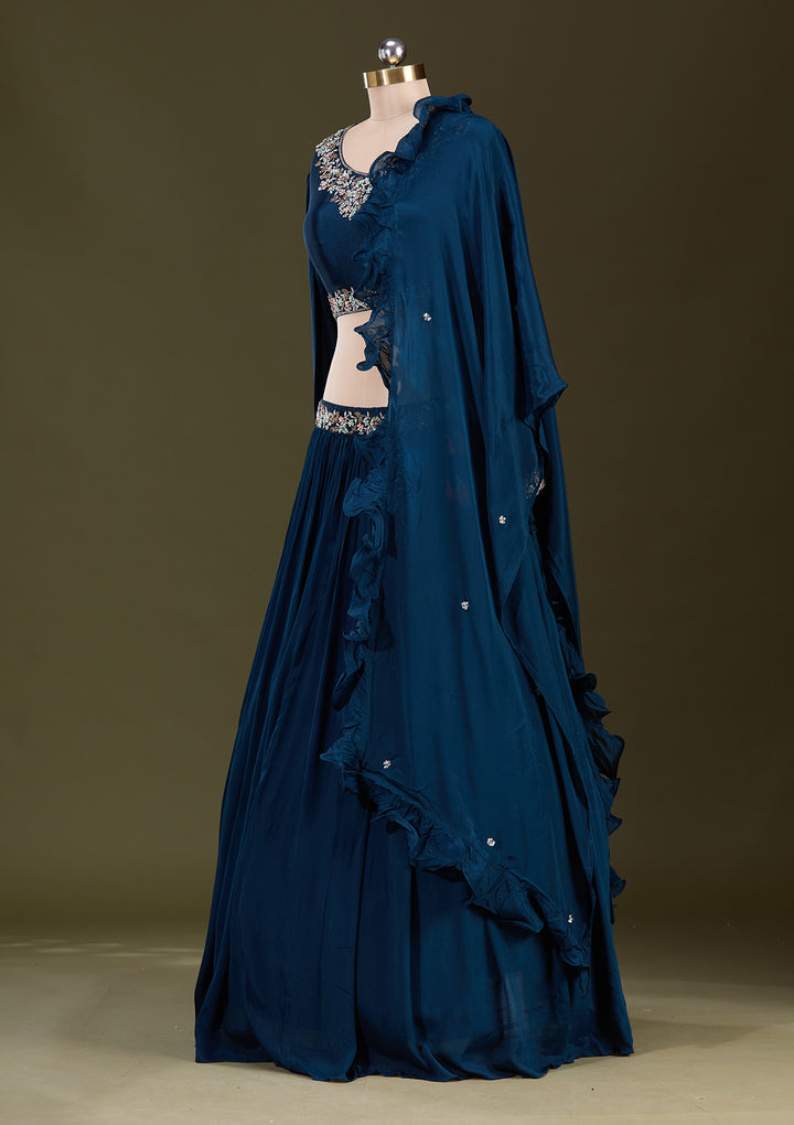 Peacock Blue Cutdana Georgette Readymade Lehenga
