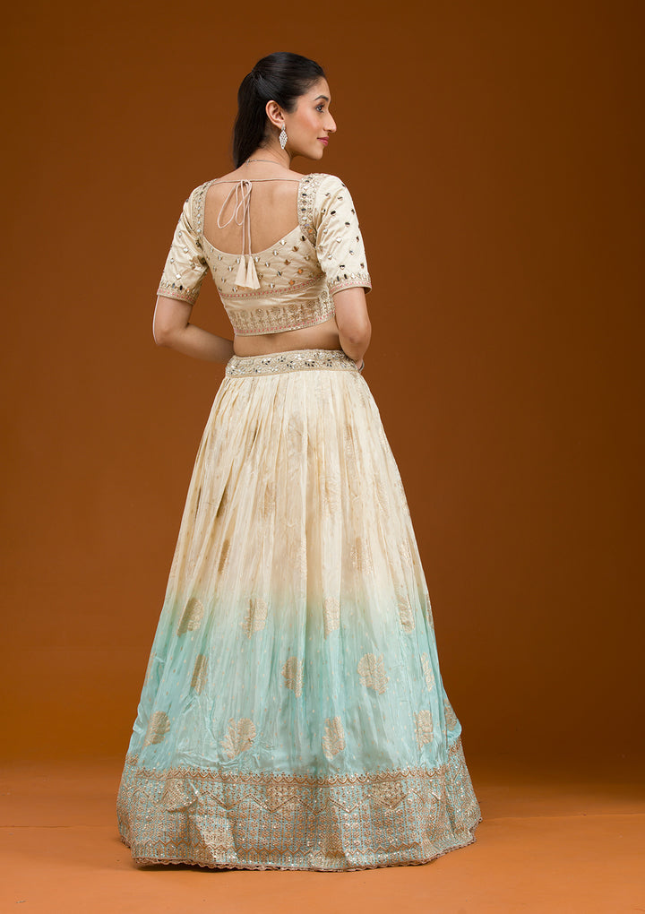 Off White Zariwork Banarasi Readymade Lehenga