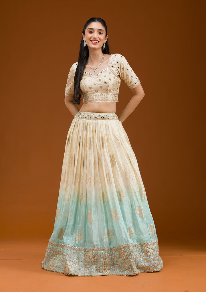 Off White Zariwork Banarasi Readymade Lehenga