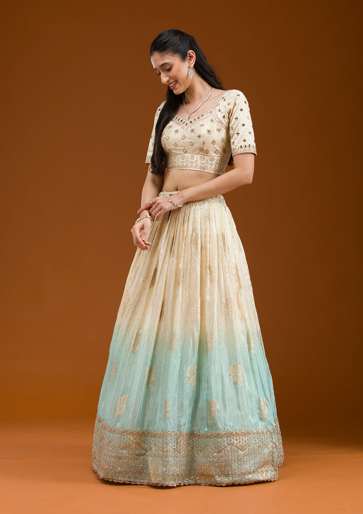 Off White Zariwork Banarasi Readymade Lehenga