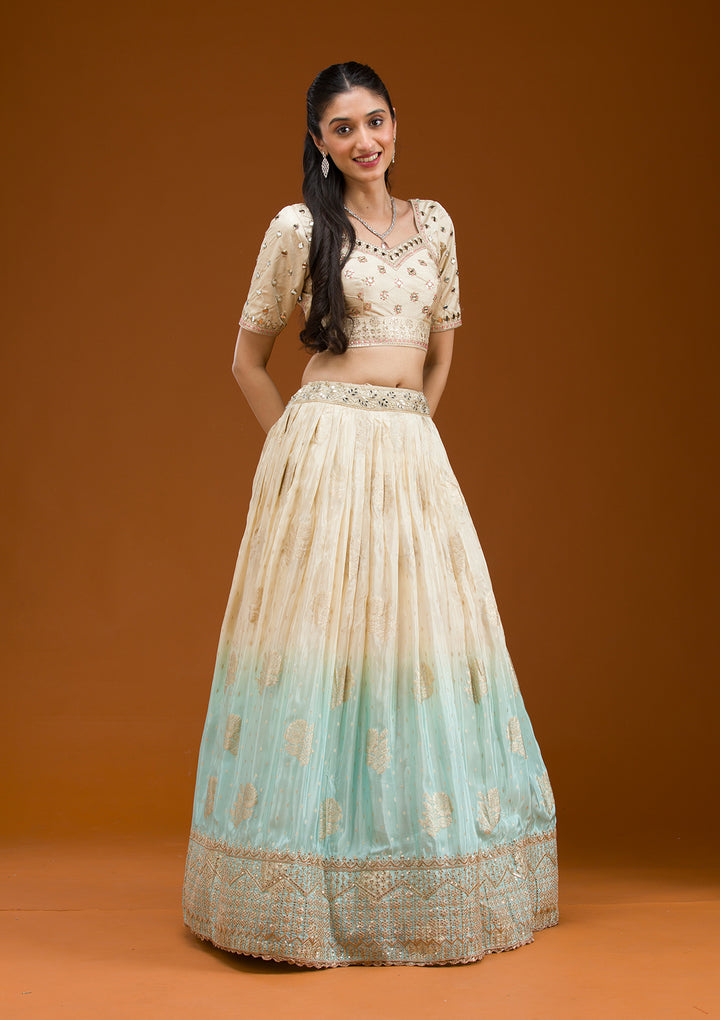 Off White Zariwork Banarasi Readymade Lehenga