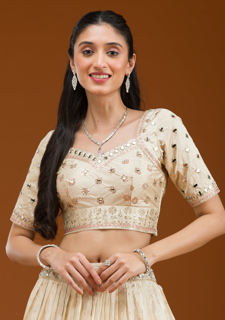 Off White Zariwork Banarasi Readymade Lehenga