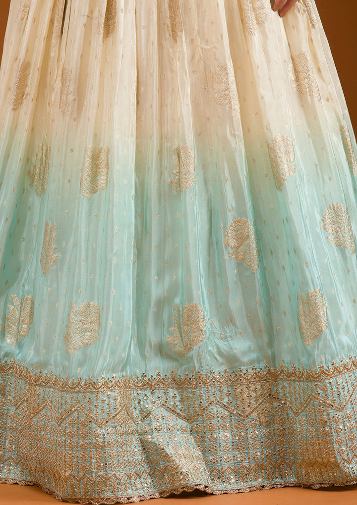 Off White Zariwork Banarasi Readymade Lehenga