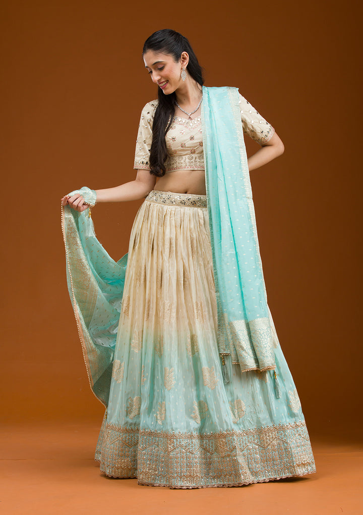 Off White Zariwork Banarasi Readymade Lehenga