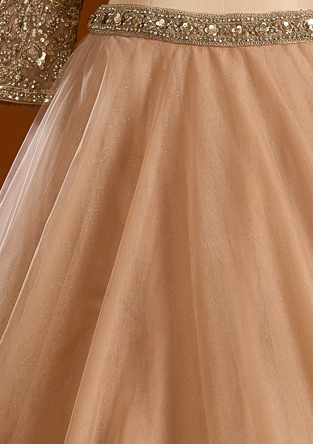 Beige Sequins Net Readymade Lehenga